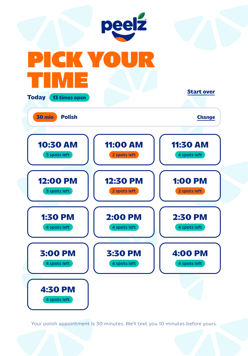 Pick your time screen on an iPad in portrait