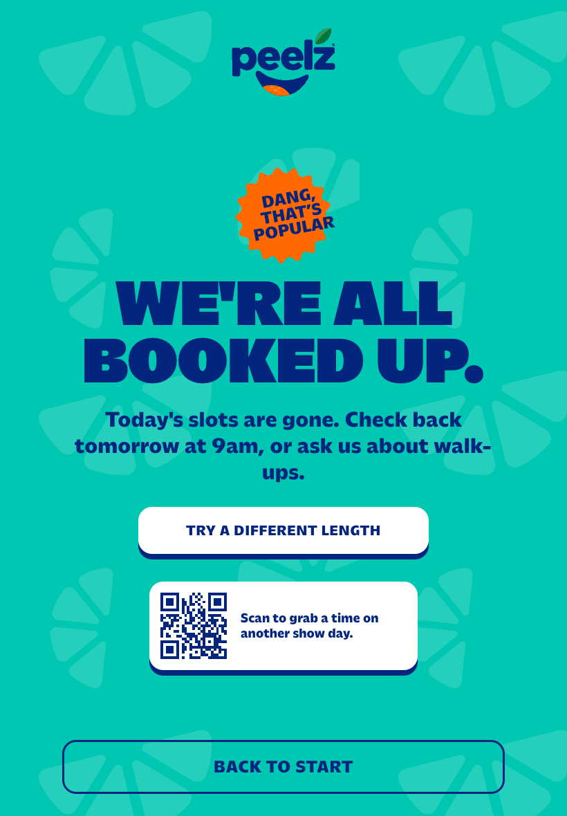All booked up screen on an iPad in portrait